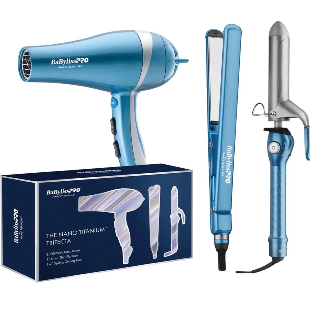 BaBylissPRO Nano Titanium Hair Styling Set - Blue no box but in plastic casing.